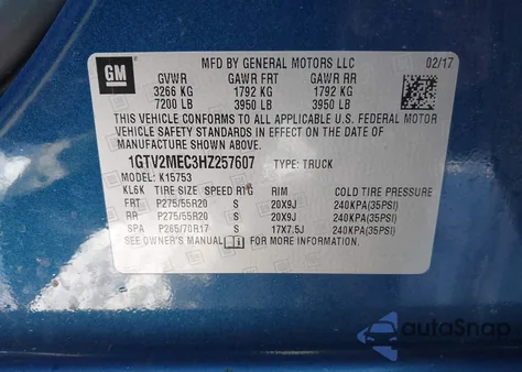 2017 GMC Sierra 1500 Sle z USA, uszkodzony, nr VIN 1GTV2MEC3HZ257607